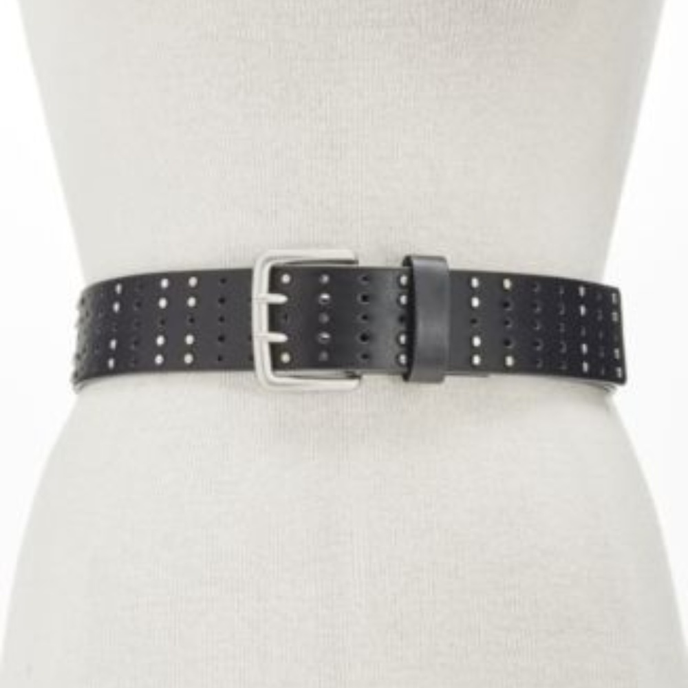 Black Flat Strap Belt with Multi Finish Studs (M)